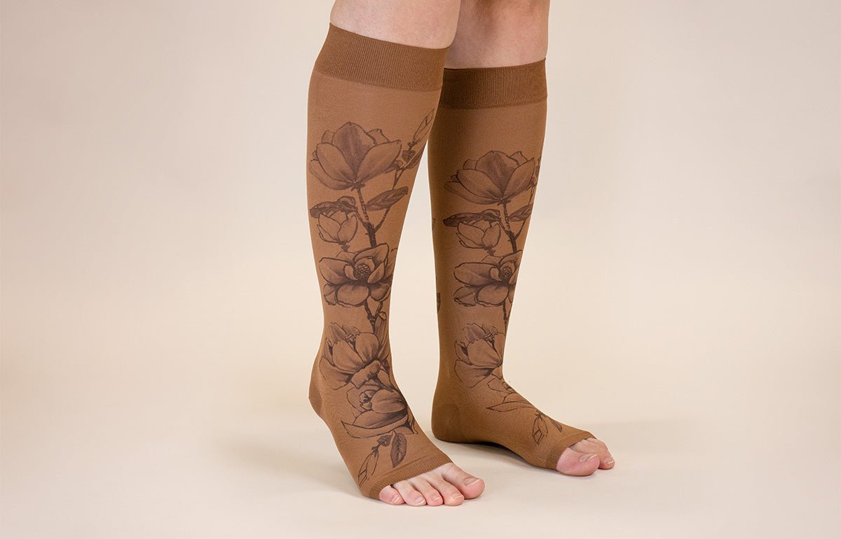 Magnolia Mocha LONG Gradient Compression Socks - LympheDIVAs