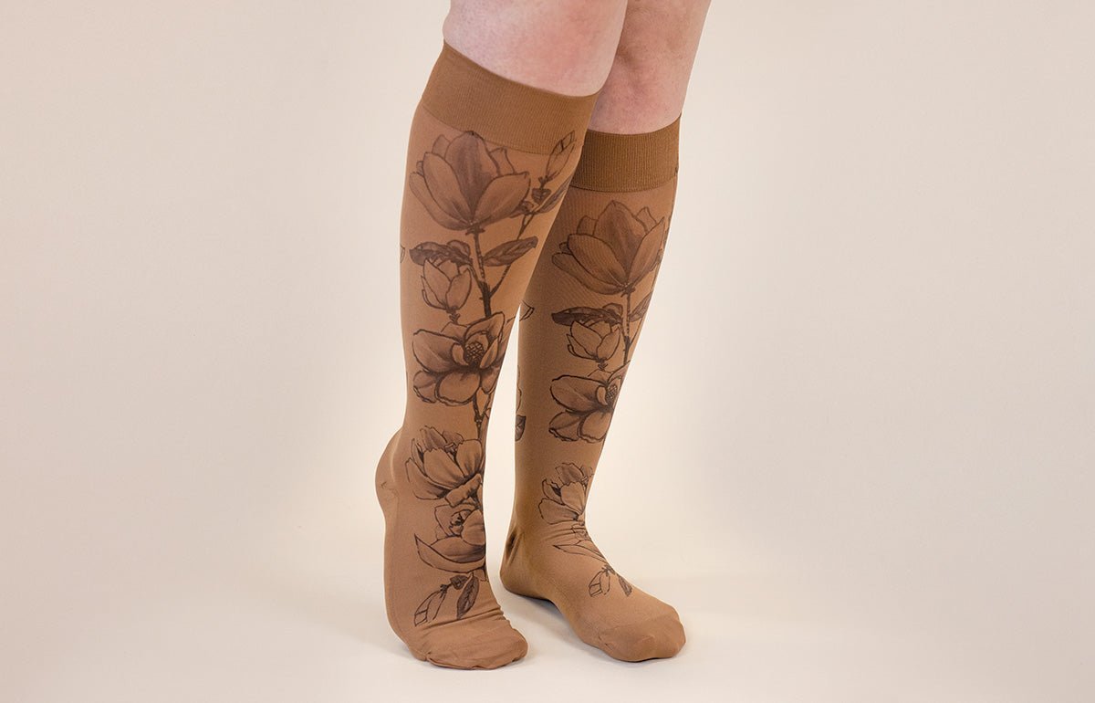 Magnolia Mocha LONG Gradient Compression Socks - LympheDIVAs