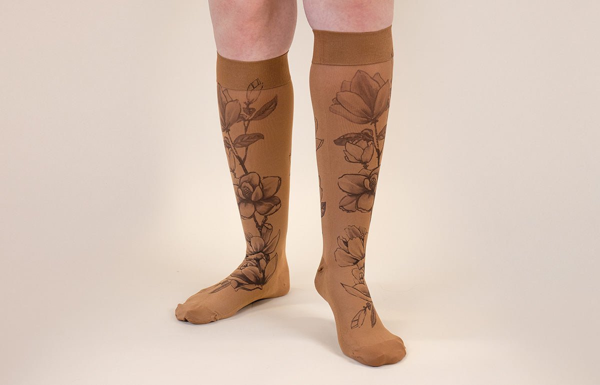 Magnolia Mocha LONG Gradient Compression Socks - LympheDIVAs