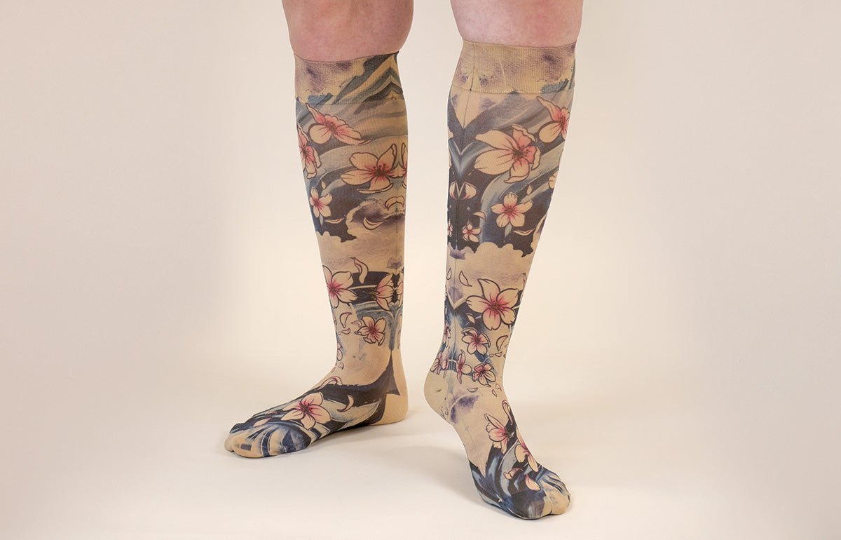 Sakura Beige LONG Gradient Compression Socks - LympheDIVAs