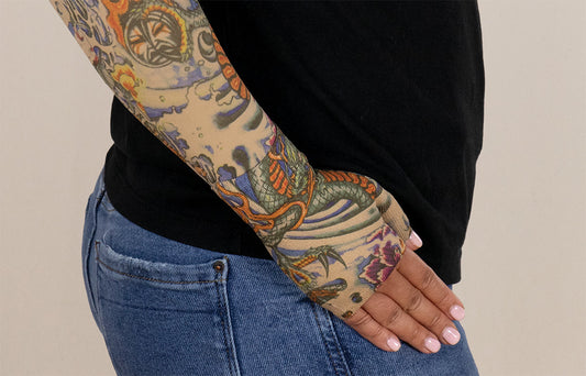 Lotus Dragon Tattoo Gradient Compression Gauntlet