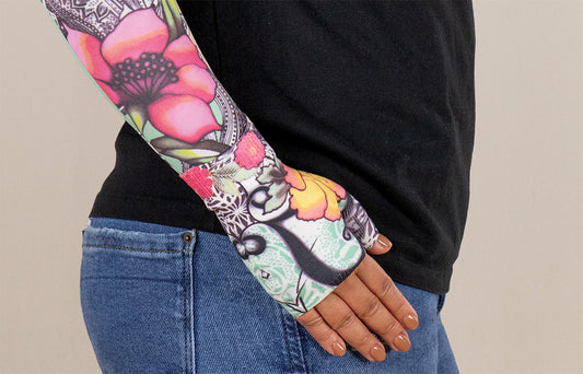 Tattoo Blossom Gradient Compression Gauntlet