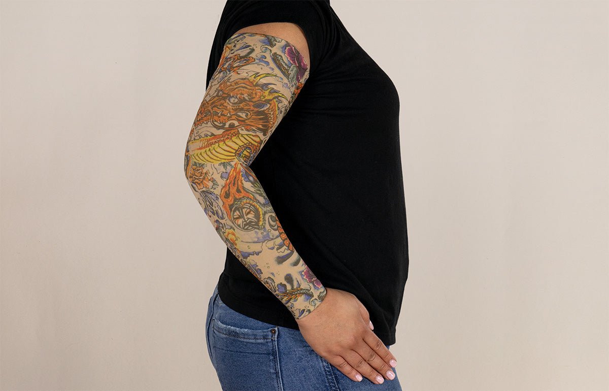 Lotus Dragon Tattoo Gradient Compression Arm Sleeve - LympheDIVAs
