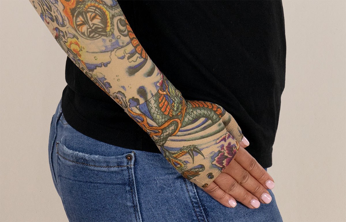 Lotus Dragon Tattoo Gradient Compression Gauntlet - LympheDIVAs