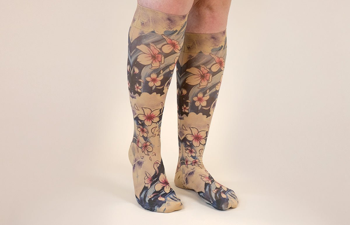 Sakura Beige Gradient Compression Socks - LympheDIVAs