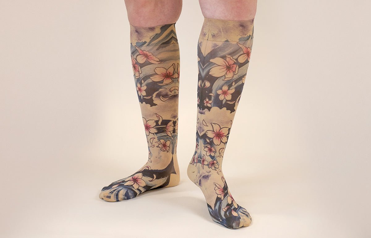 Sakura Beige Gradient Compression Socks - LympheDIVAs