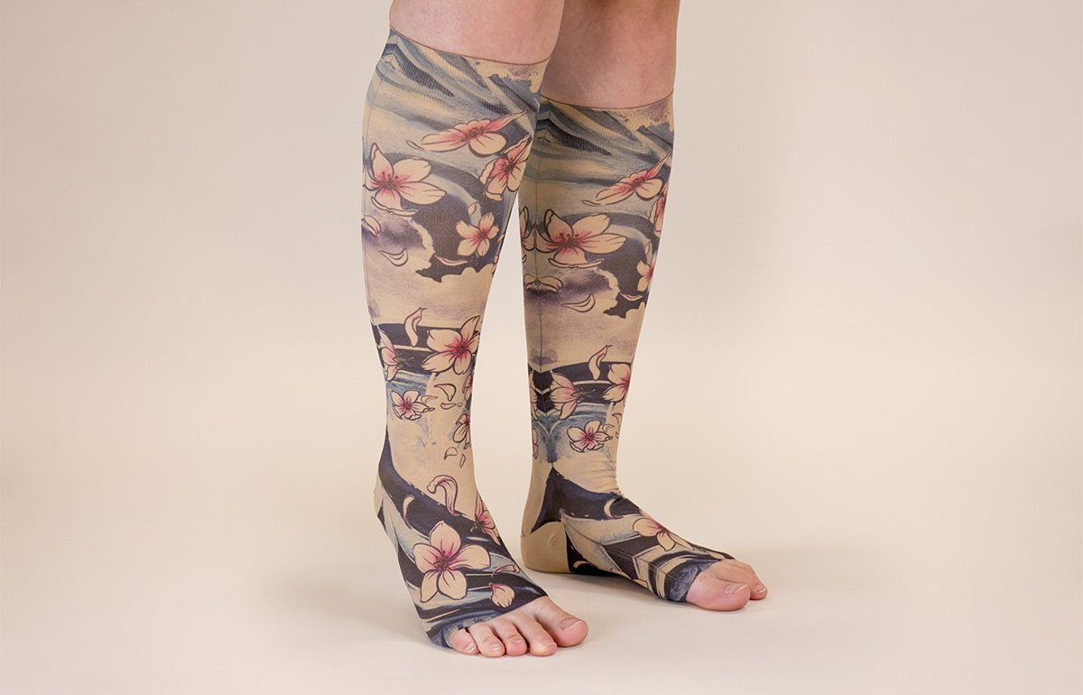 Sakura Beige Gradient Compression Socks - LympheDIVAs