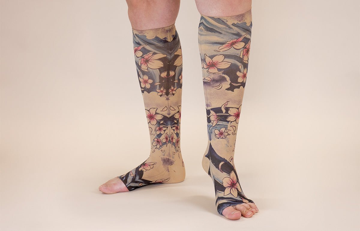 Sakura Beige Gradient Compression Socks - LympheDIVAs
