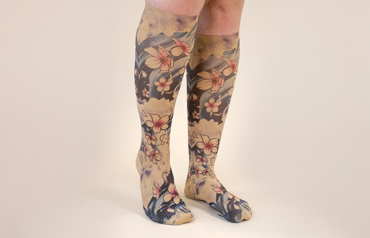 Sakura Beige LONG Gradient Compression Socks - LympheDIVAs